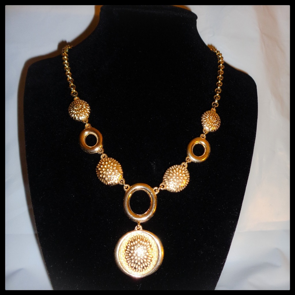 Gold-Tone Textured Disc Drama Necklace